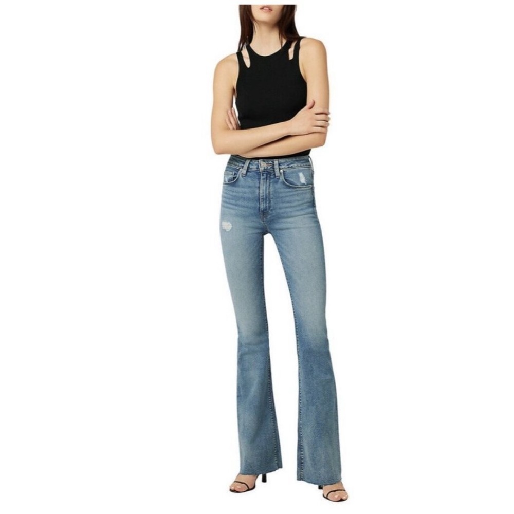 Hudson Womens Holly Flare Jeans Blue Distressed Stretch‎ Whiskered Denim 25 NWT